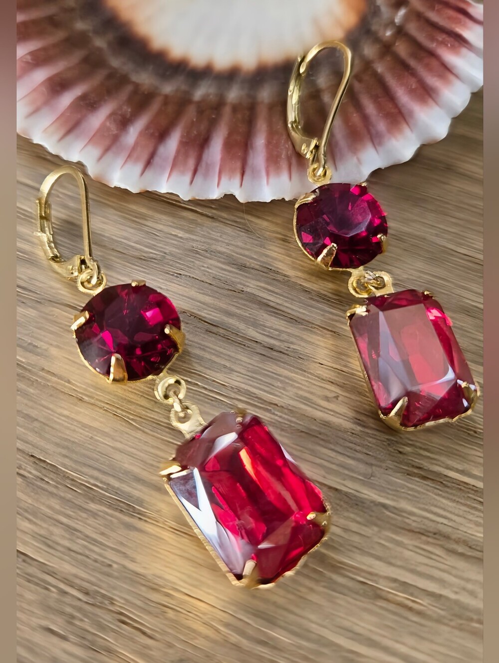 Red Hot Chili Swarovski Crystals In Artisan Made Classic Gold Plated Earrings
